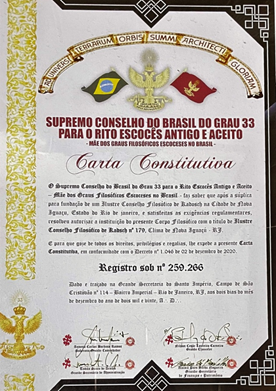 Carta Constitutiva Ilustre Conselho Filosófico de Kadosch nº 179 - Mestre Hiram