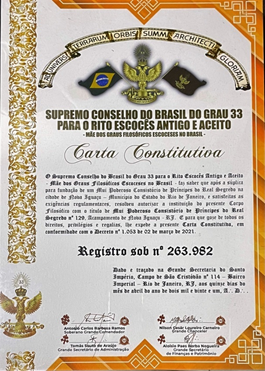 Carta Constitutiva do Mui Poderoso Consistório de Príncipes do Real Segredo nº 129 - Mestre Hiram